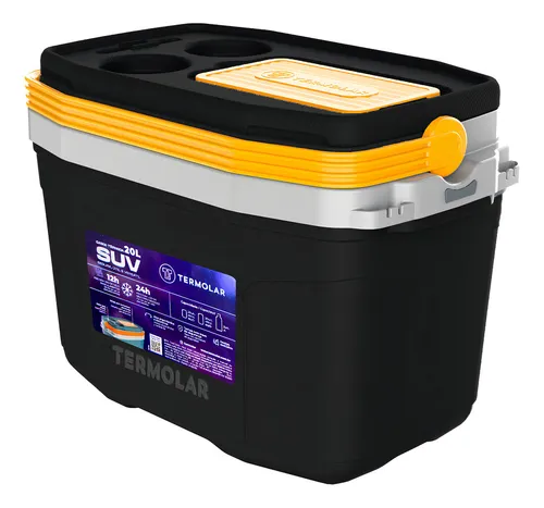 Caixa Termica Suv Cooler Com Alça 20 Litros Praia Pesca Camping Cor Preto E Amarelo Termolar Amarelo E Preto