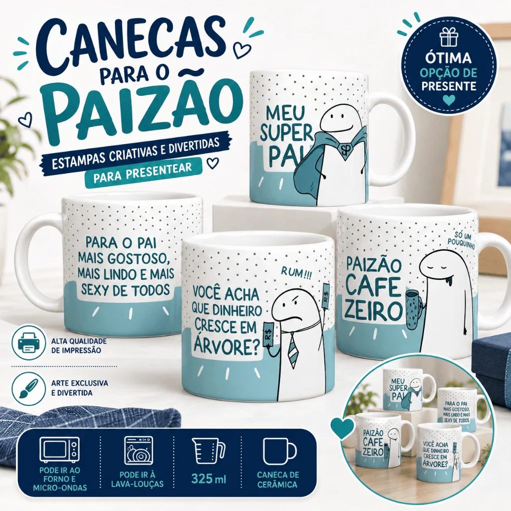 Caneca Personalizada Flork Presente Dia dos Pais Diversos Modelos  Canecas Divertidas de Porcelana