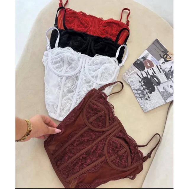 Cropped Feminino Corset Renda Corselet Alça Regulagem Cropped Blusa
