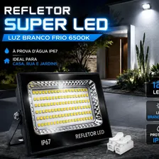 Kit 2 Refletor Super Led 400w Ip67 Holofote Bivolt Prova D'água Branco Frio 6500k Preto