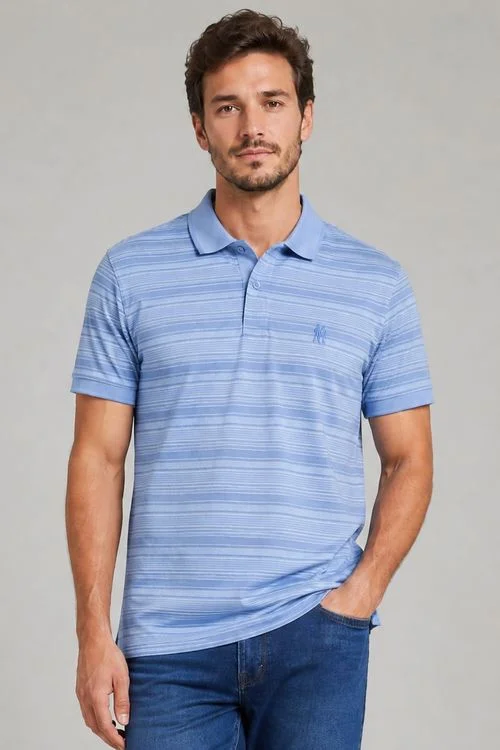 Polo Piquet Casual Masculina Polo Wear Azul Claro