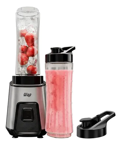 Liquidificador Portátil Wap Blender Go Wbg600 700ml Com 4 Lâminas Em Inox E Trava De Segurança Preto E Inox 127v