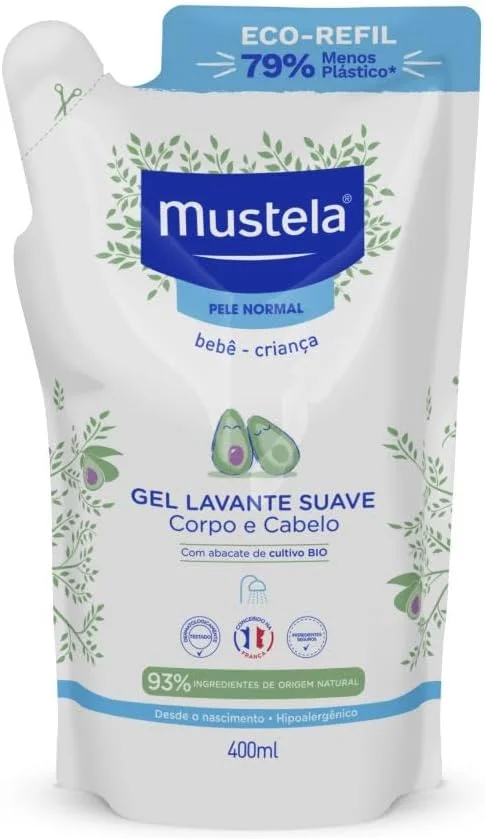 Mustela Refil Gel Lavante Suave 400ml - Sabonete Líquido Corpo e Cabelo para bebês e crianças – feito com 93% de ingredientes de origem natural - Mustela Bebê e Criança
