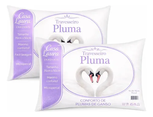 Kit 02 Travesseiro Antialérgico Pluma De Ganso 70cm X 50cm Cor Branco