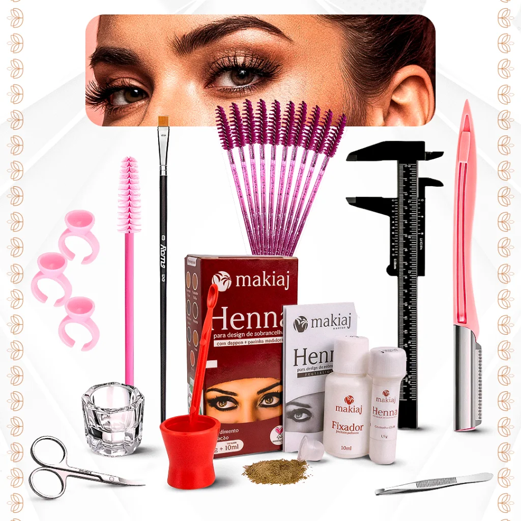 Kit Design para Sobrancelhas Henna Makiaj Hipoalergênica Paquimêtro Navalha Completo