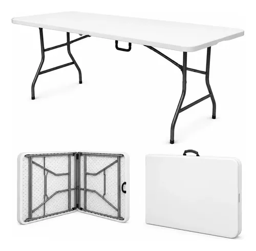 Mesa Dobrável Camping Pesca Acampamento Area Externa Festa Portatil Luxena Branca De 1,8m Com Alça Vira Maleta Branco