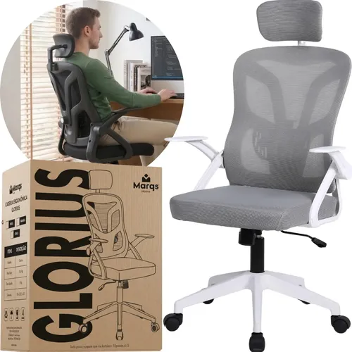 Cadeira De Escritorio Ergonomica Nr17 Glorious Marqs Home Giratoria Resistente Reforçada 180kg Confortavel Reuniao Mesh Cinza