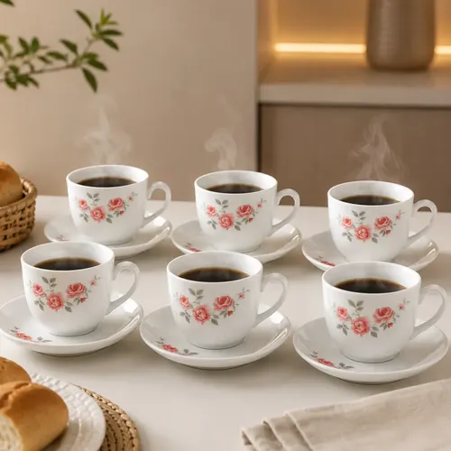Jogo De Xicaras E Pires Vidro Café Chá 12 Peças 220ml