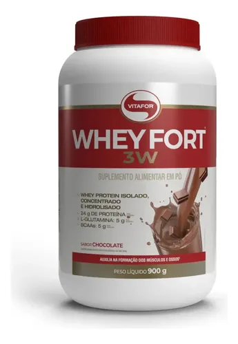 Whey Fort 3W Vitafor Proteina em Po Sabor Chocolate. Em Pote De 900g