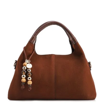 Bolsa De Mão - Média Couro Nobuck Floater Marrom Miçangas