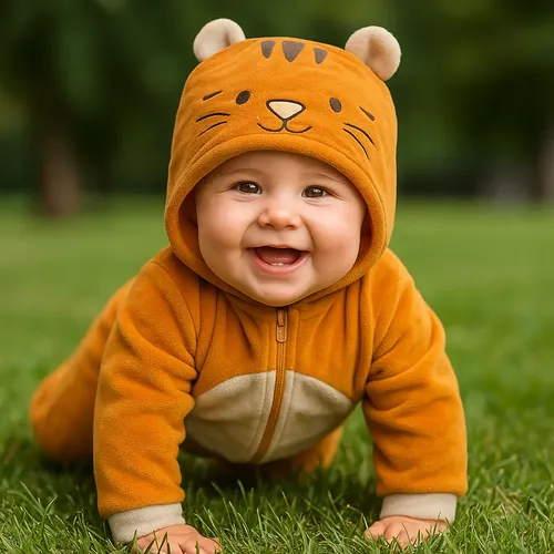 Macacão Bebê Plush Capuz Tigre Orelhas Fantasia Menino Roupa