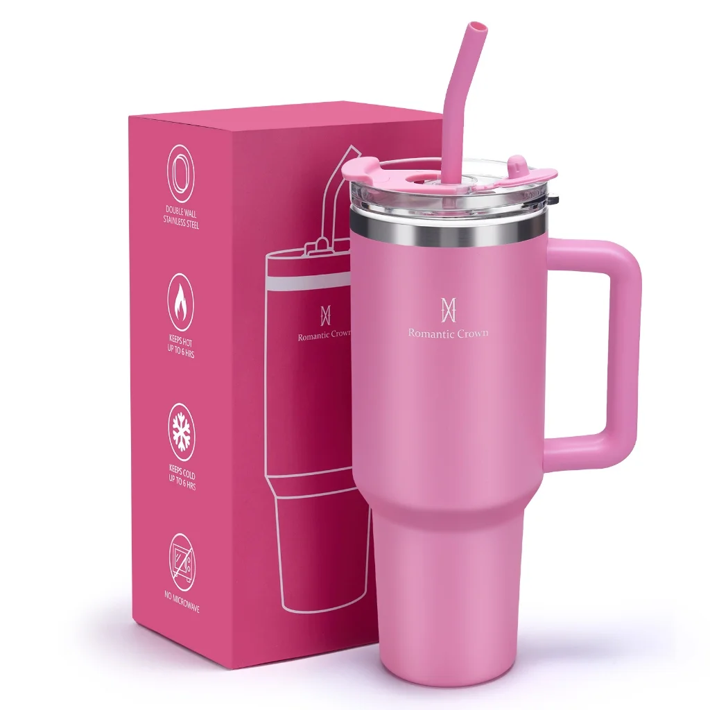 ROMANTIC CROWN Copo Térmico Inox Portátil 1200ml/600ml com Tampa e Canudo Garrafa Térmica Inoxidável