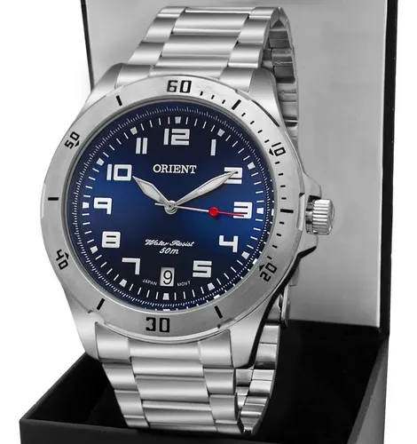 Relogio Orient Masculino Analogico Prateado Mbss1155a D2sx Azul-escuro