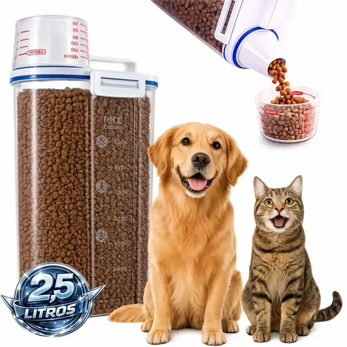 Porta Ração Pote Com Tampa Pet Gato Cachorro Dispenser Porta Racao Pote Container Porta Ração Dispenser Cor Transparente Capacidade 2,5 Litros Drop Shopy