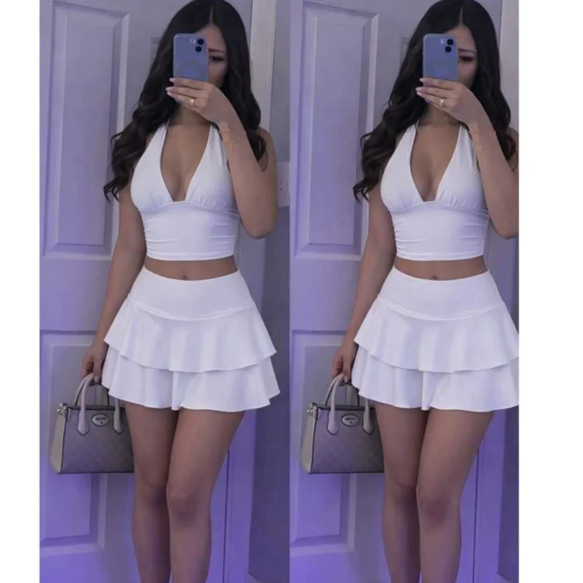 Conjunto Feminino Suplex Short Saia Curta Cintura Alta + Cropped - Modela o Corpo e Versátil ✨