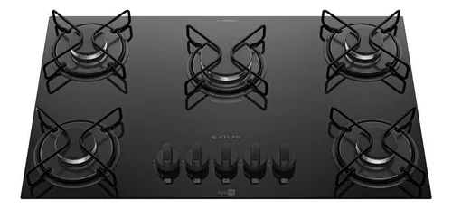 Cooktop 5 Bocas Atlas Agile Up Com Mesa De Vidro A Gás Preto Bivolt