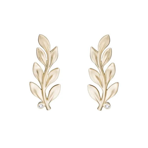 Brincos de ouro amarelo 18K com diamantes - Maior - Coleção Louros da Vitória