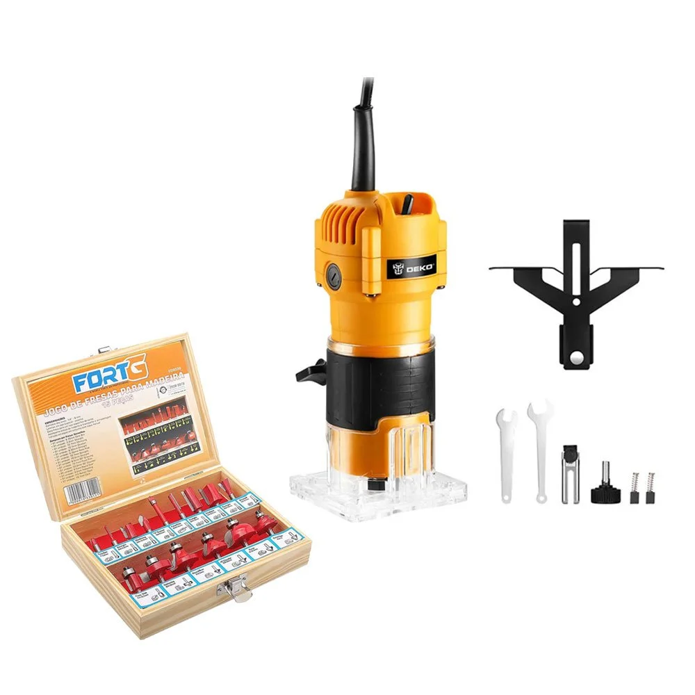 Combo Tupia Laminadora 1/4 Pol. 30000Rpm 350W 110V + Jogo de Fresas para Madeira com 15 Peças DEKO-K540TL
