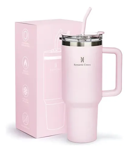 Copo Térmico Gigante 1,2l Inox Com Tampa E Inox Canudo Cor Rosa Cor Pura / Material Fosco