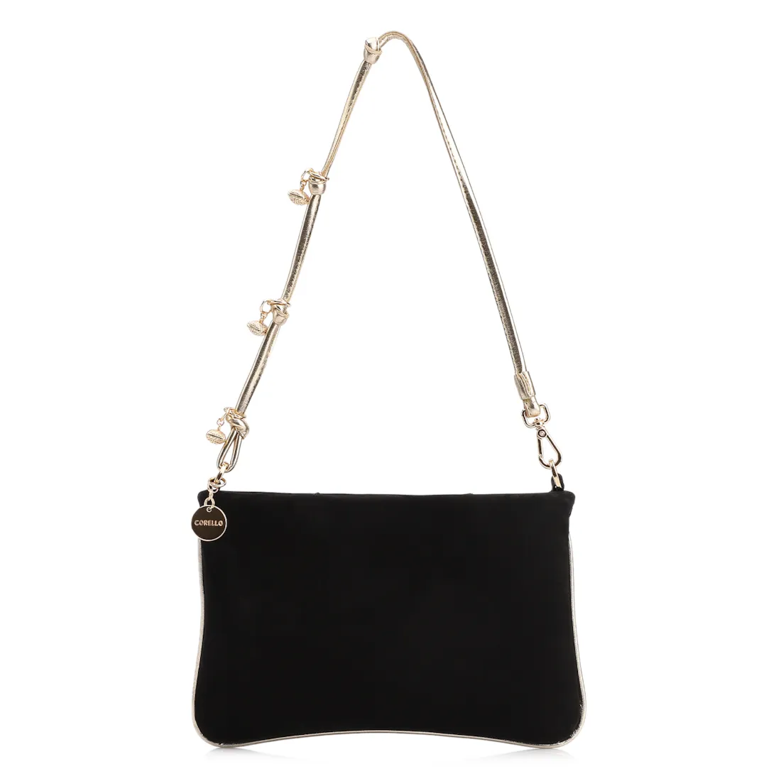 Bolsa De Ombro Couro Nobuck Preto/Alt Dourado