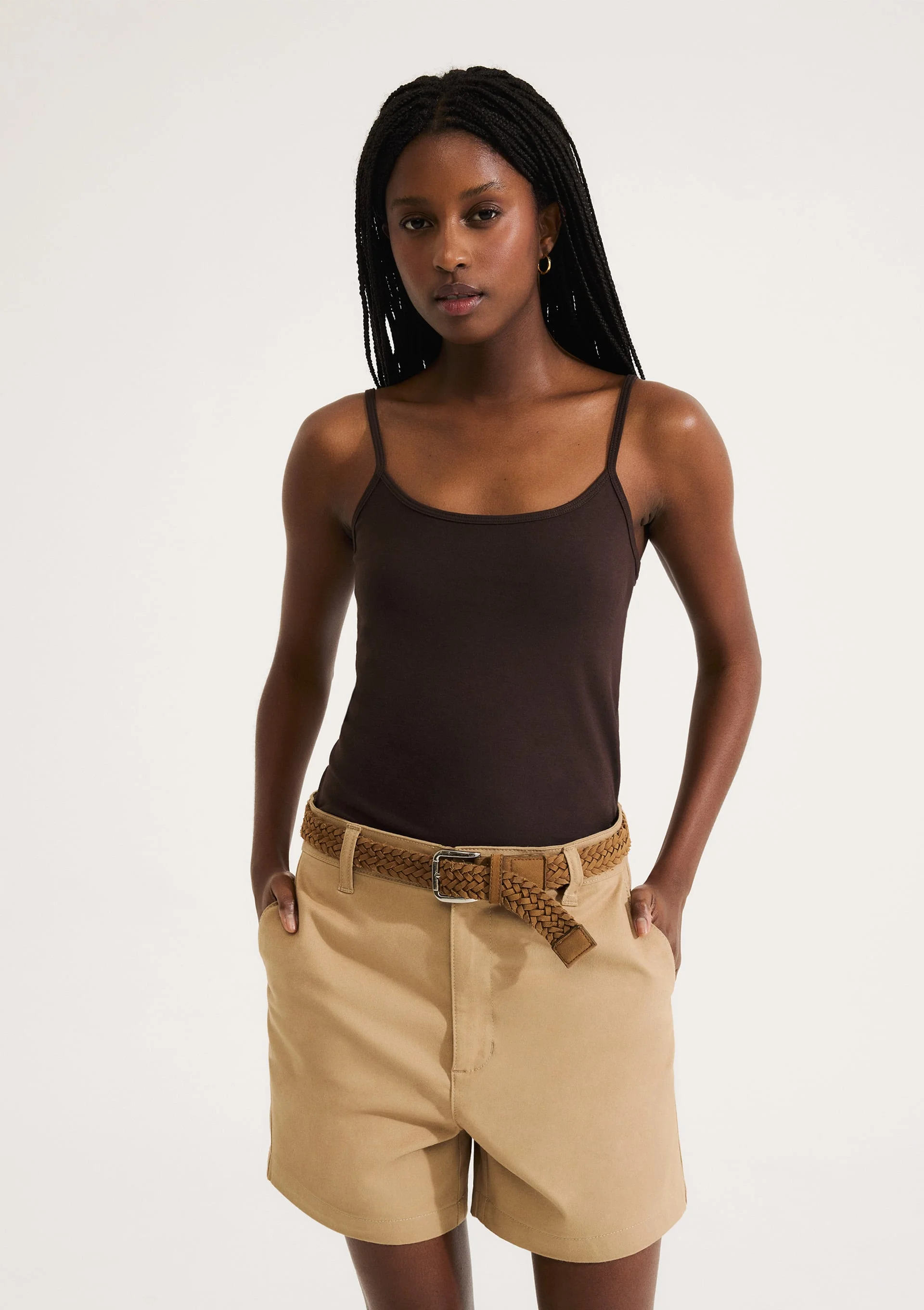 Regata Feminina Alças Finas Com Elastano - Creme