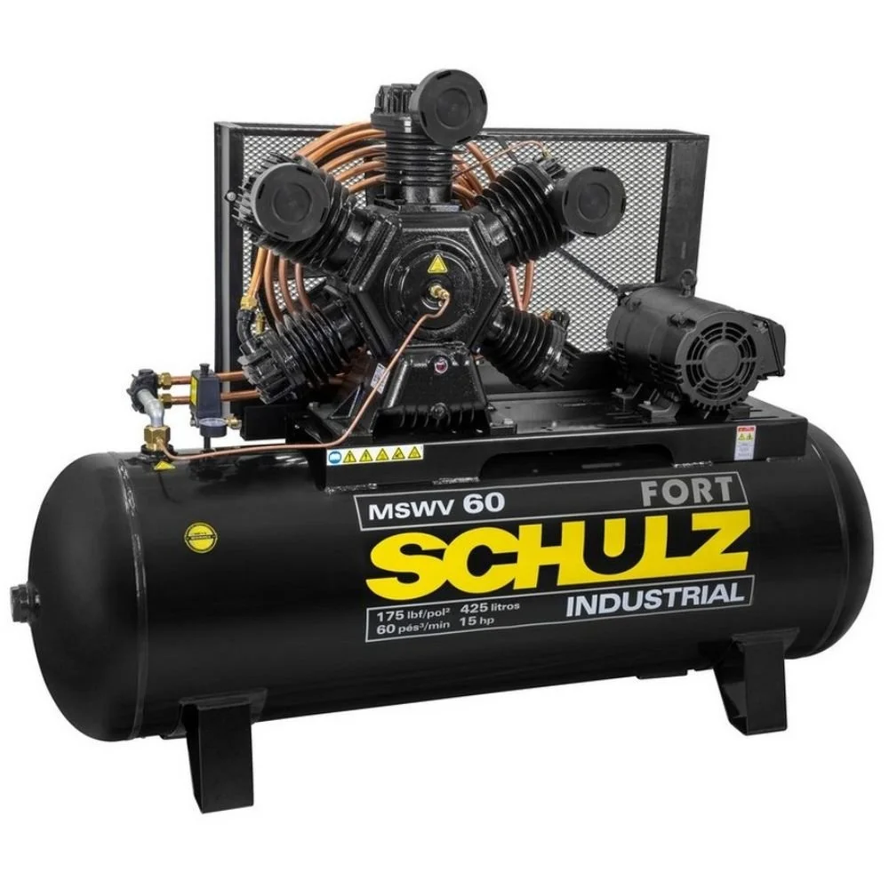 Compressor de Ar 60 Pés 15HP 425L com Motor Aberto 220/380V - Trifásico SCHULZ-MSWV60/425MTA