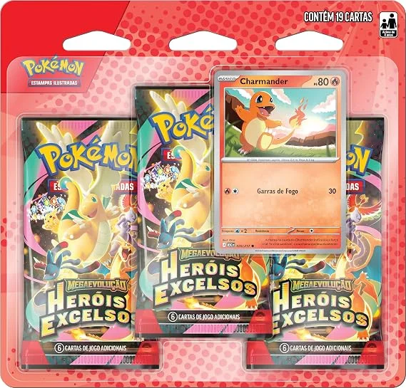 Pokémon TCG, Blister Triplo Charmander ME02.5 Heróis Excelsos