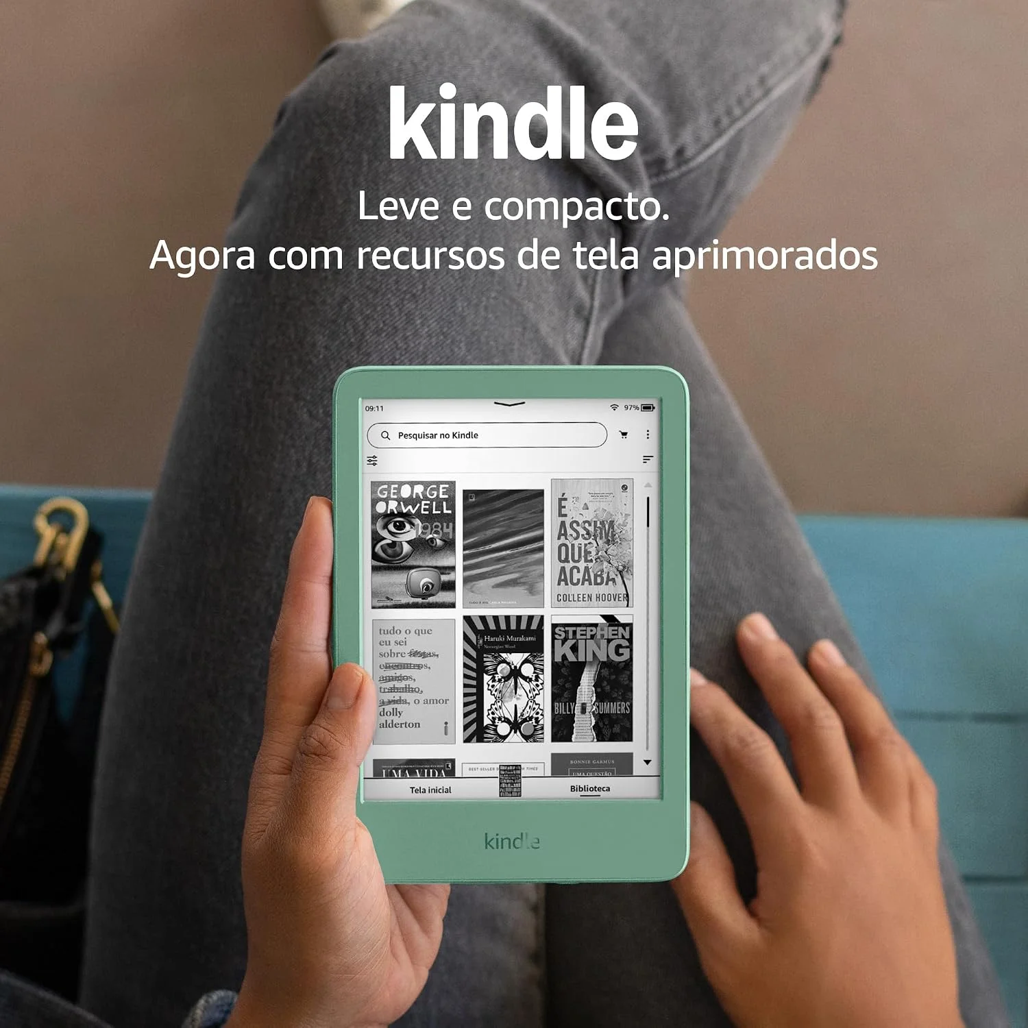 Kindle 16 GB (Geração mais recente) - Leve e compacto, com tela antirreflexo, trocas de página mais rápidas, luz frontal ajustável e bateria de longa duração - Cor Verde