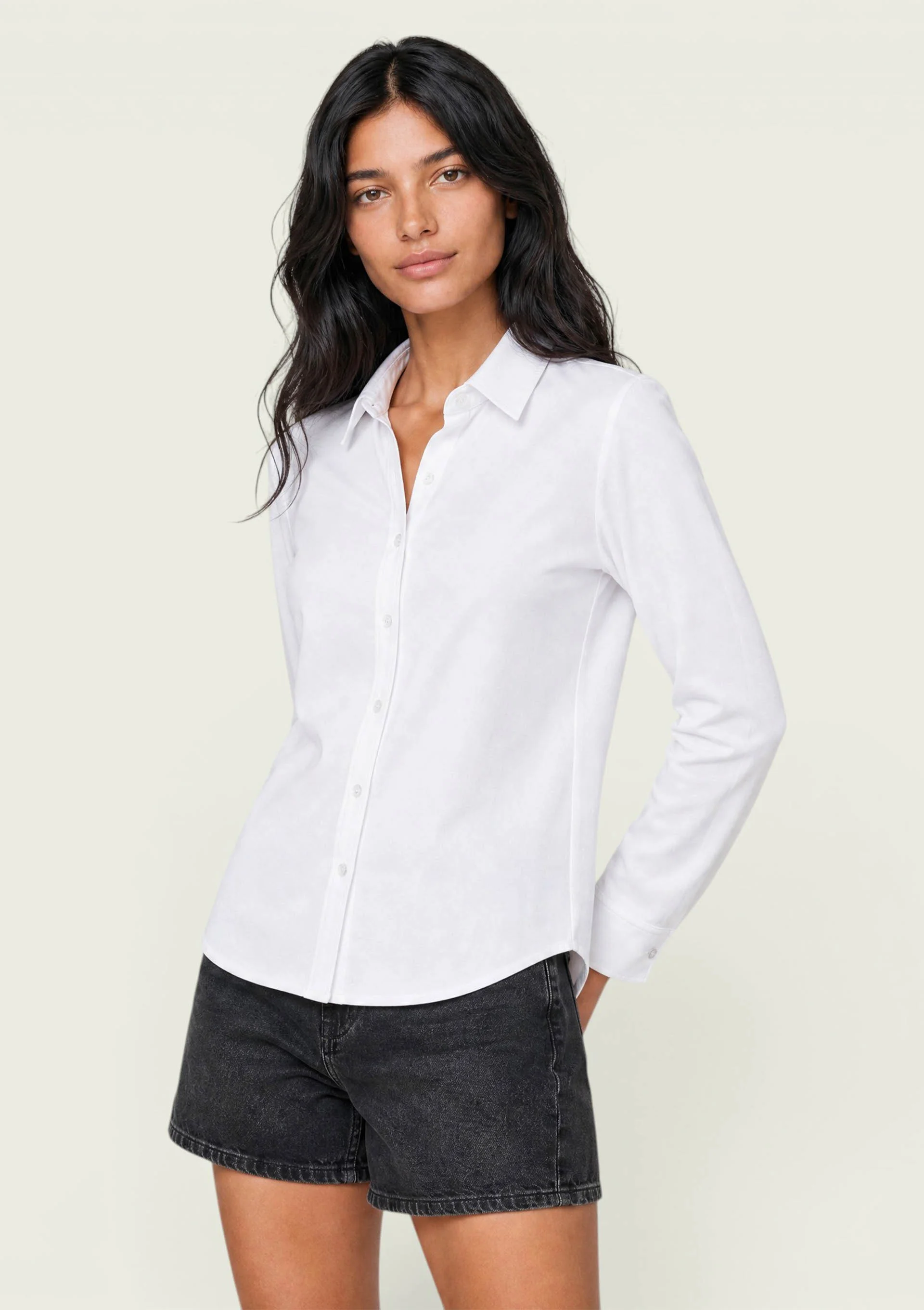 Camisa Feminina Manga Longa Com Pence Costas - Branco