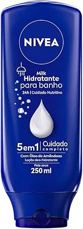NIVEA Hidratante Para Banho Milk 250ml, Cuidado Nutritivo 24h, Óleo de Amêndoas, Sensação de Maciez, Pele Seca, Corporal