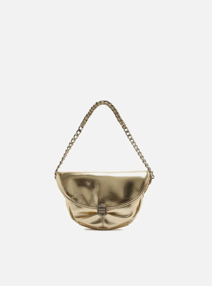 Bolsa Tiracolo Dourada Couro Média Laço