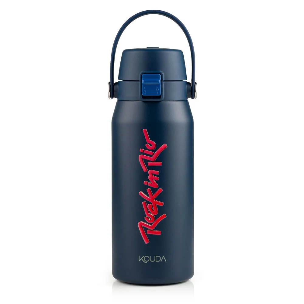 Garrafa Térmica Kouda Rock In Rio Vega cor Azul Lettering 500ml