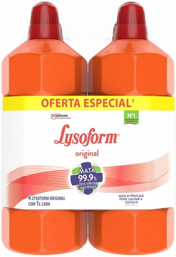 Lysoform Original Desinfetante Líquido Limpeza Pesada, 4 Unidades de 1L