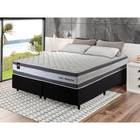Conjunto Cama Box Super King c/ Molas Ensacadas Alpine Cinza 193x203x65