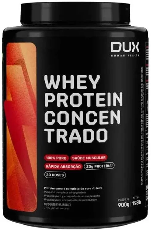 DUX HUMAN HEALTH Whey Protein Concentrado 900g Chocolate – 23g de Proteína e 5g de BCAAs por Porção