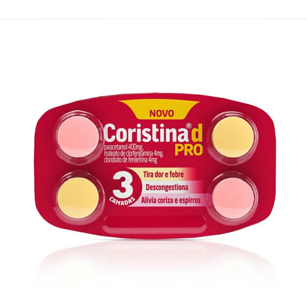 Coristina D Pro Antigripal e Analgésico contém 4 Comprimidos