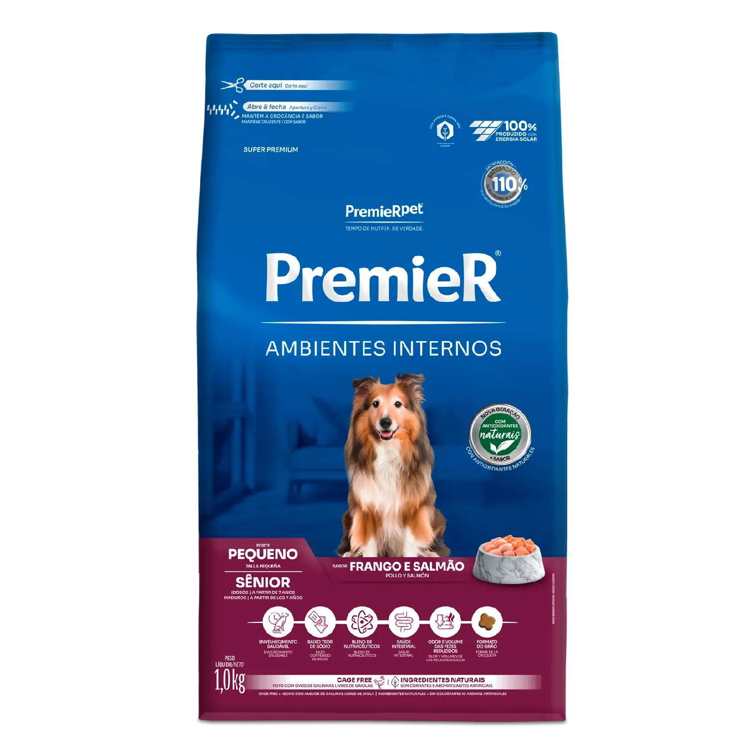 Ração Premier Ambientes Internos Cães Sênior Porte Pequeno Frango e Salmão
