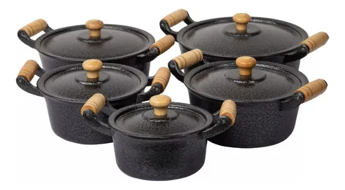Jogo De Panela Alumínio Fundido Batido Grosso Preto 5 Peças
