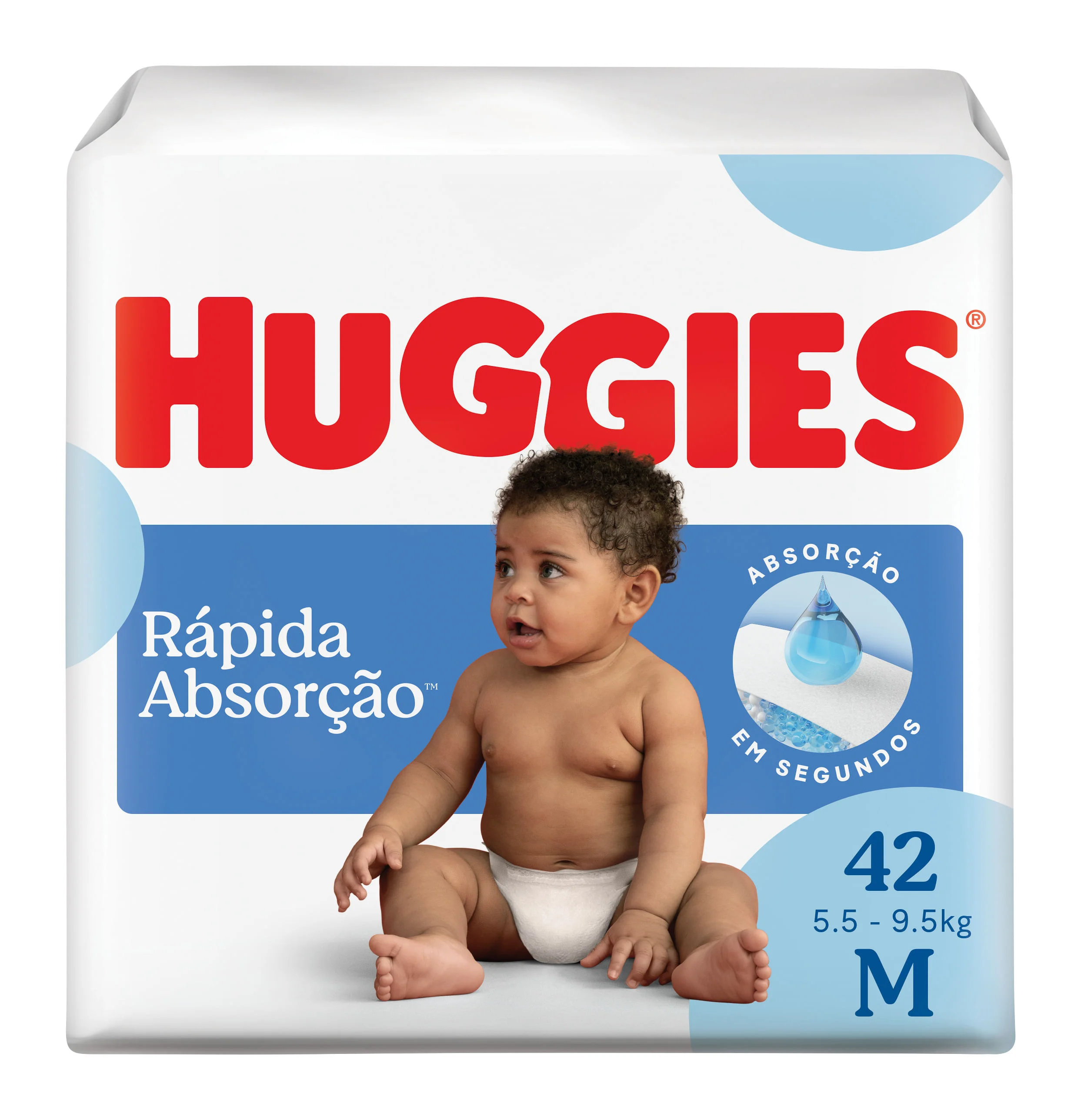 Fraldas Huggies Rápida Absorção Mega M com 42 unidades