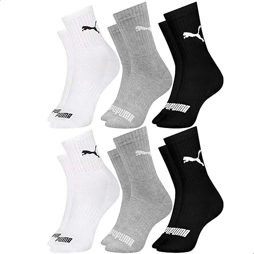 Kit 6 Pares Meia Cano Médio Alto Atoalhada Esportiva Algodão Masculina Feminina Unissex Adulto Academia Dia a Dia Puma
