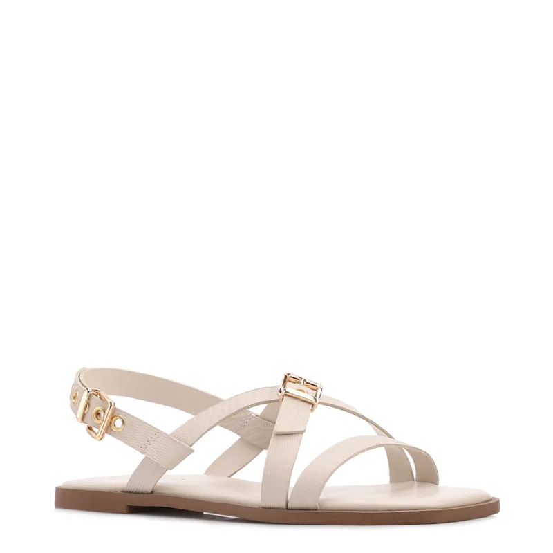 Rasteirinha Off White Couro Lezard Fivelas Douradas
