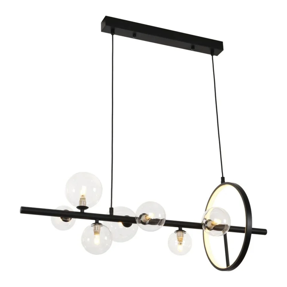Pendente Versus Preto e Transparente LED 15W 3000K + 7 G9 90CM