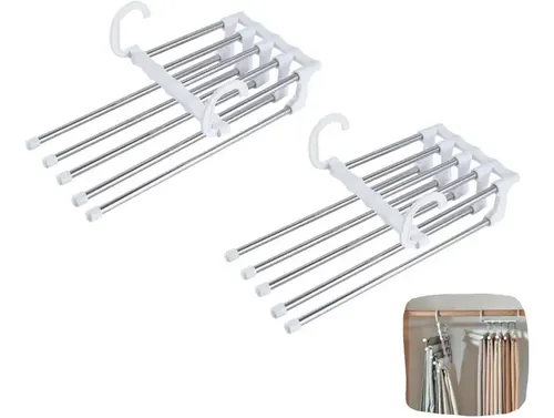 Kit 2 Cabide Dobrável Em Inox Organizador Retráteis 5 Calças