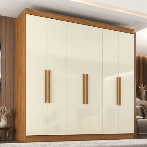 Guarda-Roupa Casal 6 Portas 2 Gavetas Paris Bege/Cinamomo/Off White