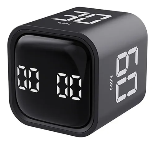 Timer De Cubo Com Led Vibração E Alarme Sonoro Cor Preto