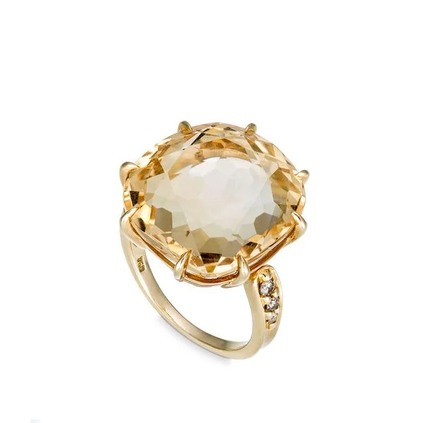 Anel de ouro amarelo 18K com citrino e diamantes cognac - Menor - Coleção Moonlight