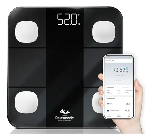 Balança Digital Corporal Bioimpedância Aplicativo Bluetooth Relaxmedic
