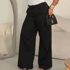 Calça Wide Leg Plus Size Pantalona Alfaiataria Elegante L Preto Lisa G3 (52-54)