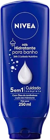 NIVEA Hidratante Para Banho Milk 250ml, Cuidado Nutritivo 24h, Óleo de Amêndoas, Sensação de Maciez, Pele Seca, Corporal