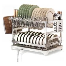 Escorredor De Louça Inox Porta Pratos Com Bandeja Drenagem Prateado